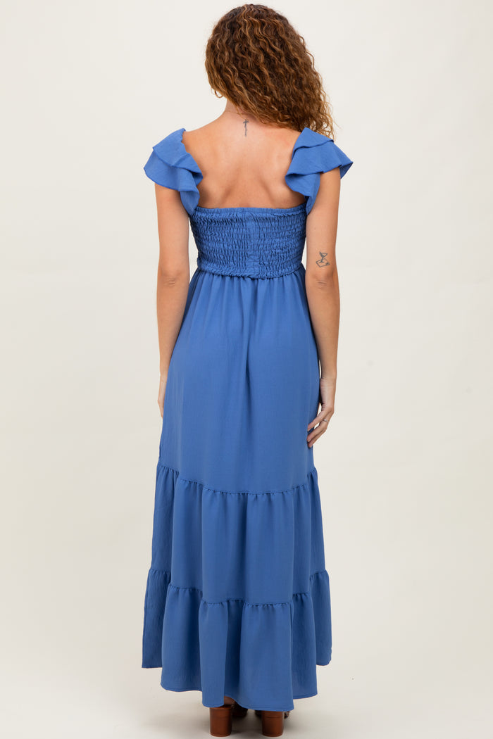 Blue Ruffle Tiered Maxi Dress