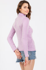 Lavender Ribbed Turtleneck Top