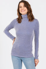 Blue Ribbed Maternity Turtleneck Top