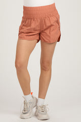 Light Orange Curved Hem Active Maternity Shorts