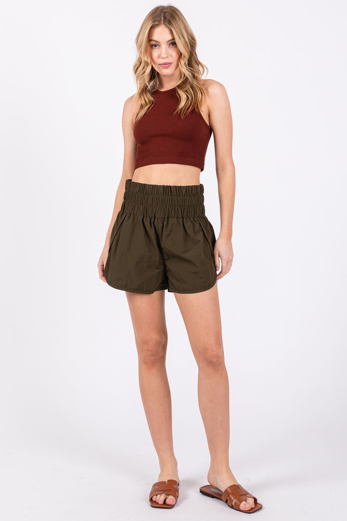 Olive Green Curved Hem Active Maternity Shorts