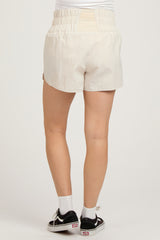 Cream Smocked Active Running Maternity Shorts