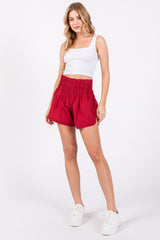 Burgundy Smocked Active Running Shorts