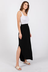 Black Smocked Rounded Hem Maxi Skirt