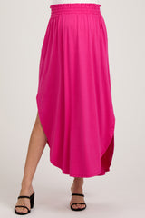 Fuchsia Smocked Rounded Hem Maternity Maxi Skirt