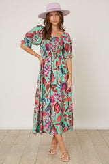 Mint Green Floral Puff Sleeve Maternity Maxi Dress