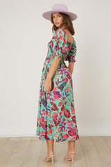 Mint Green Floral Puff Sleeve Maxi Dress