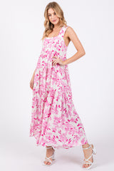 Pink Floral Sleeveless Tiered Maternity Maxi Dress