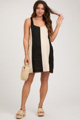 Black Color Block Linen Sleeveless Maternity Dress