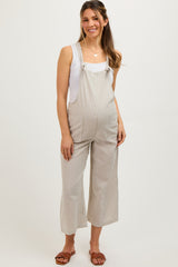 Taupe Striped Linen Maternity Overalls