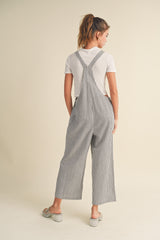 Black Striped Linen Overalls