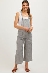 Black Striped Linen Maternity Overalls