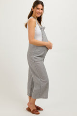 Black Striped Linen Maternity Overalls