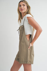 Olive Front Pocket Short Overalls