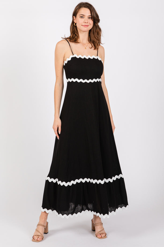 Black Ric Rac Trim Tiered Midi Dress