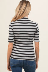 Black Striped Ribbed Mock Neck Maternity Top