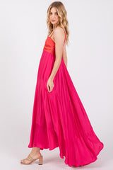 Fuchsia Colorblock Sleeveless Satin Dress