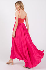 Fuchsia Colorblock Sleeveless Satin Dress