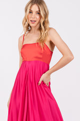 Fuchsia Colorblock Sleeveless Satin Dress