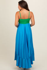 Green Colorblock Sleeveless Satin Maternity Dress