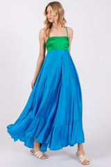 Green Colorblock Sleeveless Satin Maternity Dress