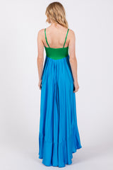 Green Colorblock Sleeveless Satin Dress