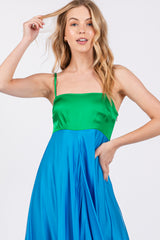 Green Colorblock Sleeveless Satin Dress