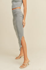 Grey Blue Rib Knit Midi Skirt