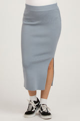 Grey Blue Rib Knit Maternity Midi Skirt