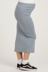 Grey Blue Rib Knit Maternity Midi Skirt