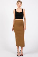 Mocha Rib Knit Maternity Midi Skirt