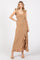 Mocha Textured Sleeveless Ruffle Slit Maxi Dress