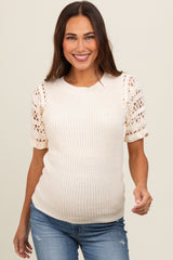 Cream Open Knit Short Puff Sleeve Maternity Sweater Top