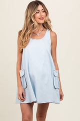 Light Blue Denim Sleeveless Maternity Dress