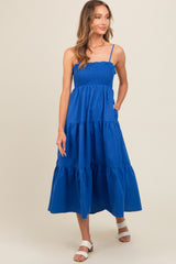 Royal Blue Smocked Cut-Out Back Tiered Midi Dress