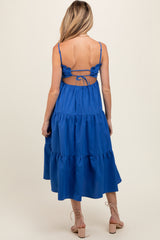 Royal Blue Smocked Cut-Out Back Tiered Maternity Midi Dress