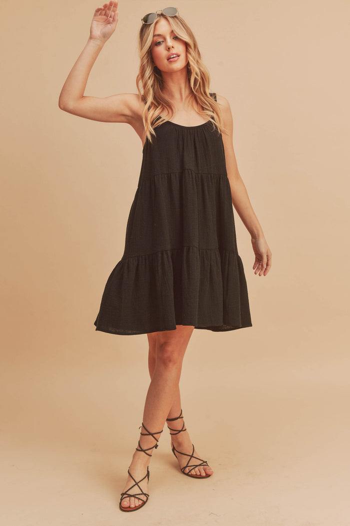 Black Sleeveless Tiered Ruffle Hem Dress