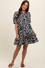 Black Printed Collared Tiered Maternity Dress