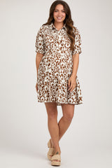 Camel Printed Collared Tiered Maternity Dress