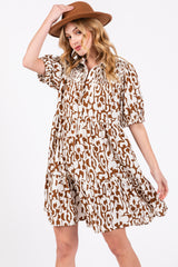 Camel Printed Collared Tiered Dress