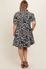 Black Printed Collared Tiered Maternity Plus Dress