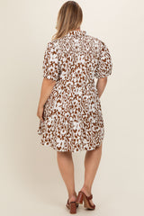 Camel Printed Collared Tiered Maternity Plus Dress