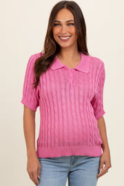 Pink Knit Button Collared Maternity Top