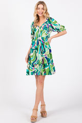 Emerald Green Abstract Print Smocked Maternity Dress