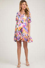 Lavender Abstract Print Smocked Maternity Dress