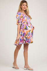 Lavender Abstract Print Smocked Maternity Dress