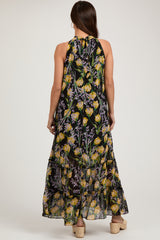 Black Floral Halter Maternity Maxi Dress