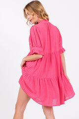 Fuchsia Buttoned Down Short Sleeve Dress