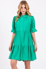 Green Buttoned Down Short Sleeve Dress