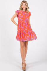 Red Orange Floral Tiered Maternity Mini Dress